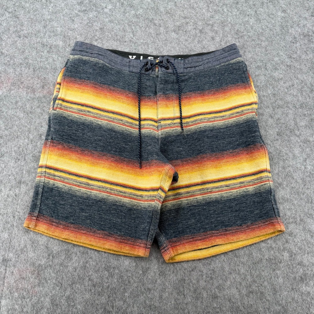 Vissla Men Sunset Stripe Board Shorts Charcoal Orange Yellow Size LG